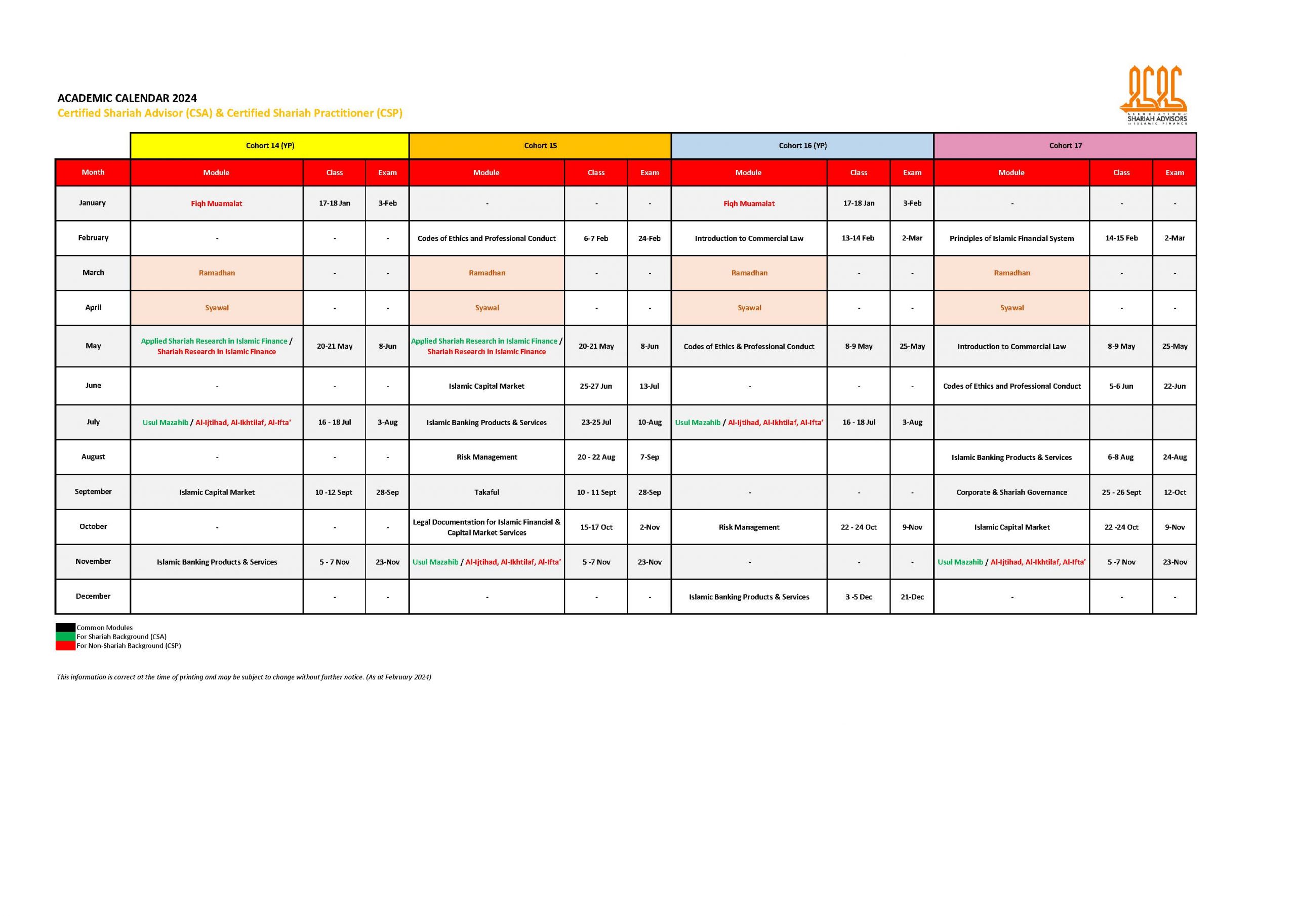 Calendar Class / Timetable &ndash; ASAS PORTAL